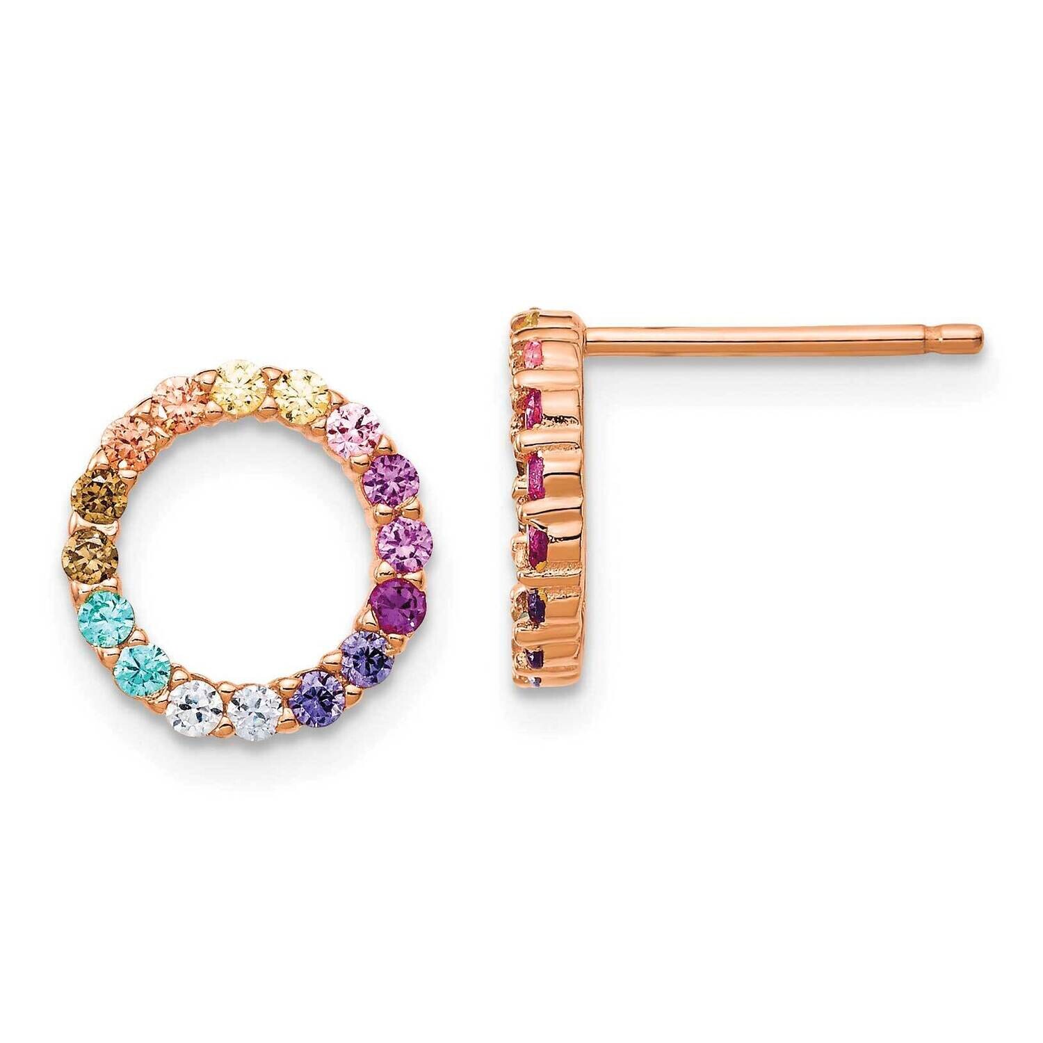 Prizma Sterling Silver Rose-Tone Flash Rose Gold-Plated Colorful CZ Open Circle Post Earrings 14k G…