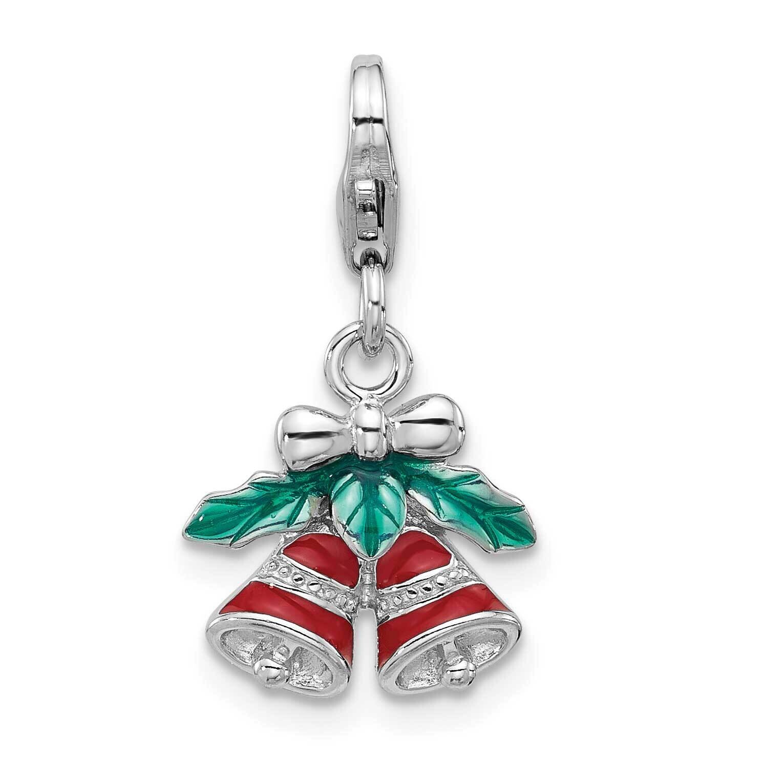 Amore La Vita Rhodium-Plated Enameled Christmas Bells Charm Sterling Silver QCC1297, MPN: QCC1297,