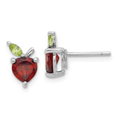 Garnet Peridot Apple Post Earrings Sterling Silver Rhodium-Plated QE17770GA, MPN: QE17770GA,