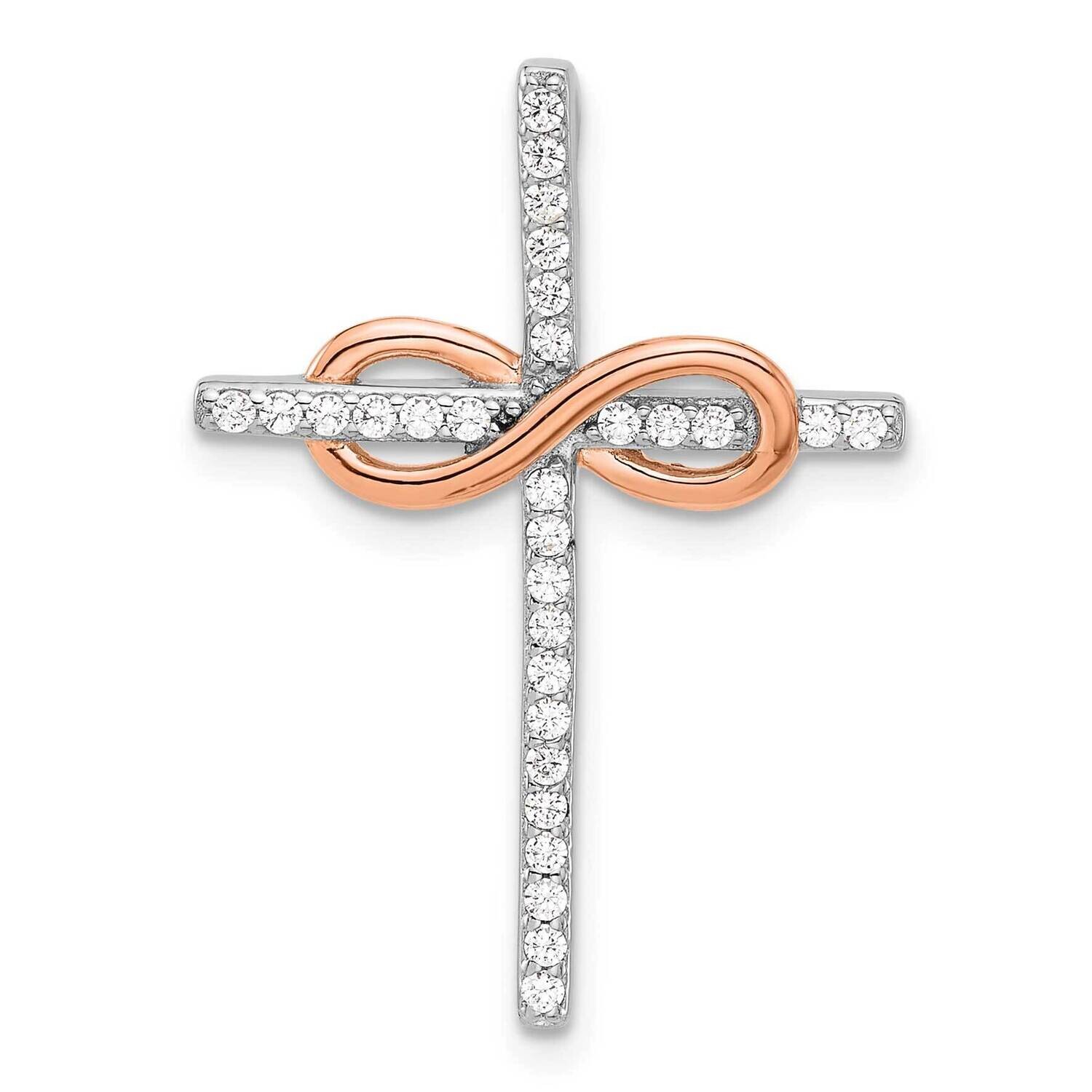 Rhod-Plated Rose-Tone CZ Cross/Infinity Slide Sterling Silver QC11436, MPN: QC11436,