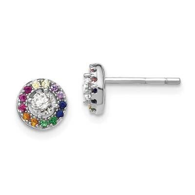 Prizma Colorful White CZ Circle Post Earrings Sterling Silver Rhodium-Plated QE14448, MPN: QE14448,…