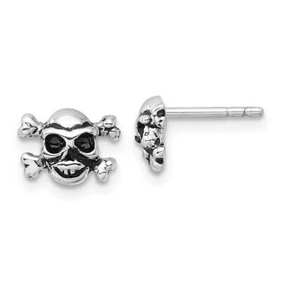 Antiqued Skull Crossbones Post Earrings Sterling Silver Rhodium-Plated QE17611, MPN: QE17611,