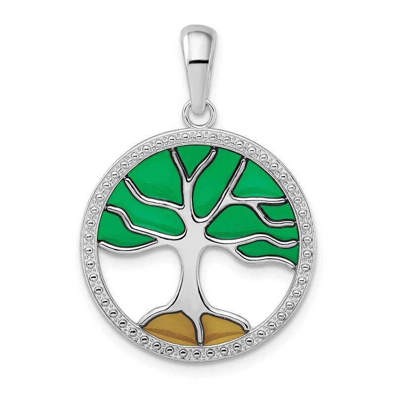 Enameled Tree Of Life Pendant Sterling Silver Polished QC9789