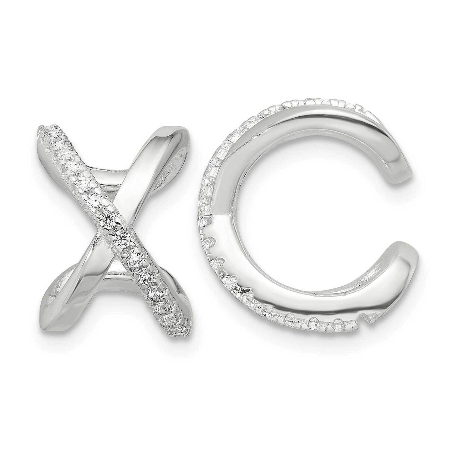 E-Coating Polished CZ &#39;X&#39; Pair Of 2 Cuff Earrings Sterling Silver QE17091, MPN: QE17091,