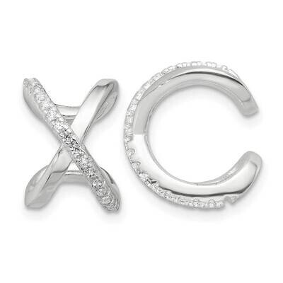 E-Coating Polished CZ &#39;X&#39; Pair Of 2 Cuff Earrings Sterling Silver QE17091, MPN: QE17091,