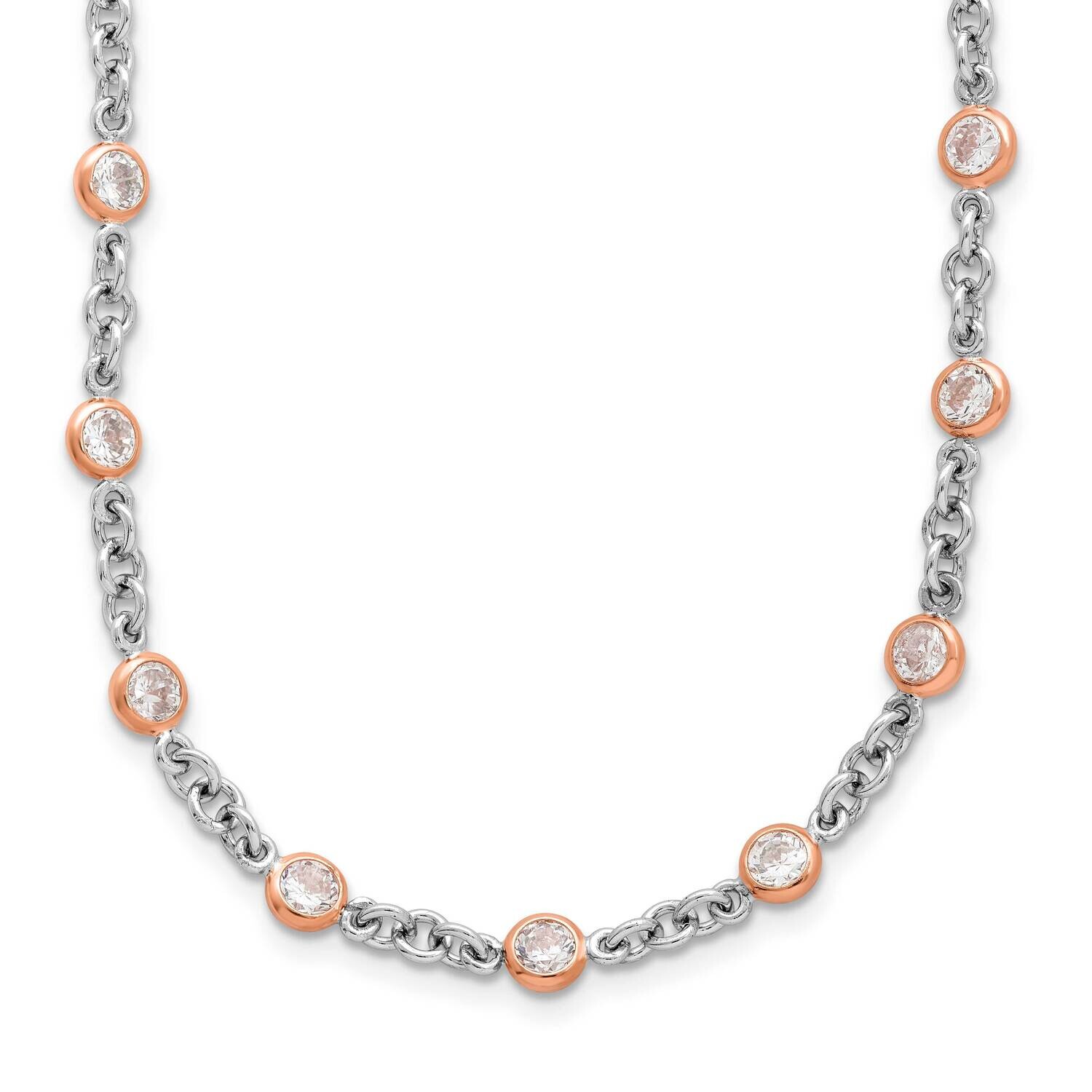 Cheryl M Rose Gold-Plated Accent Brilliant-Cut CZ Bezel 42 Station 24 Inch Necklace Sterling Silver…