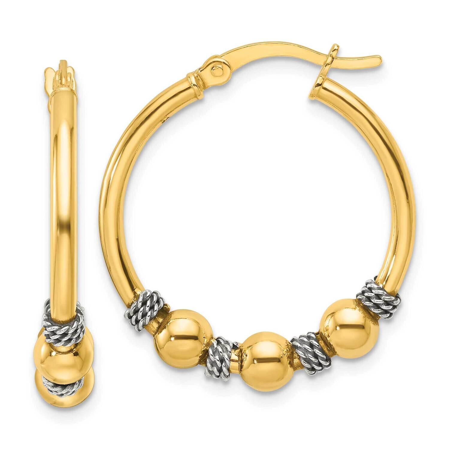 Gold-Tone Polished Antiqued Beaded Hoop Earrings Sterling Silver QE16849, MPN: QE16849,