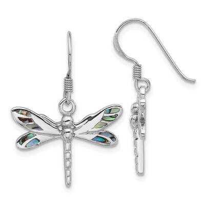 Polished Abalone Dragonfly Earrings Sterling Silver Rhodium-Plated QE17654, MPN: QE17654,