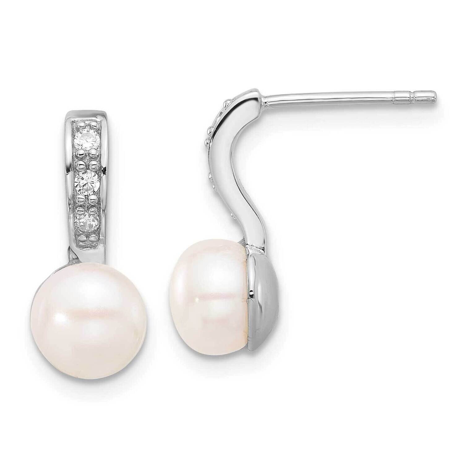 8-8.5mm Button Fwc Pearl/CZ Post Earrings Sterling Silver Rhodium-Plated QE17217, MPN: QE17217,