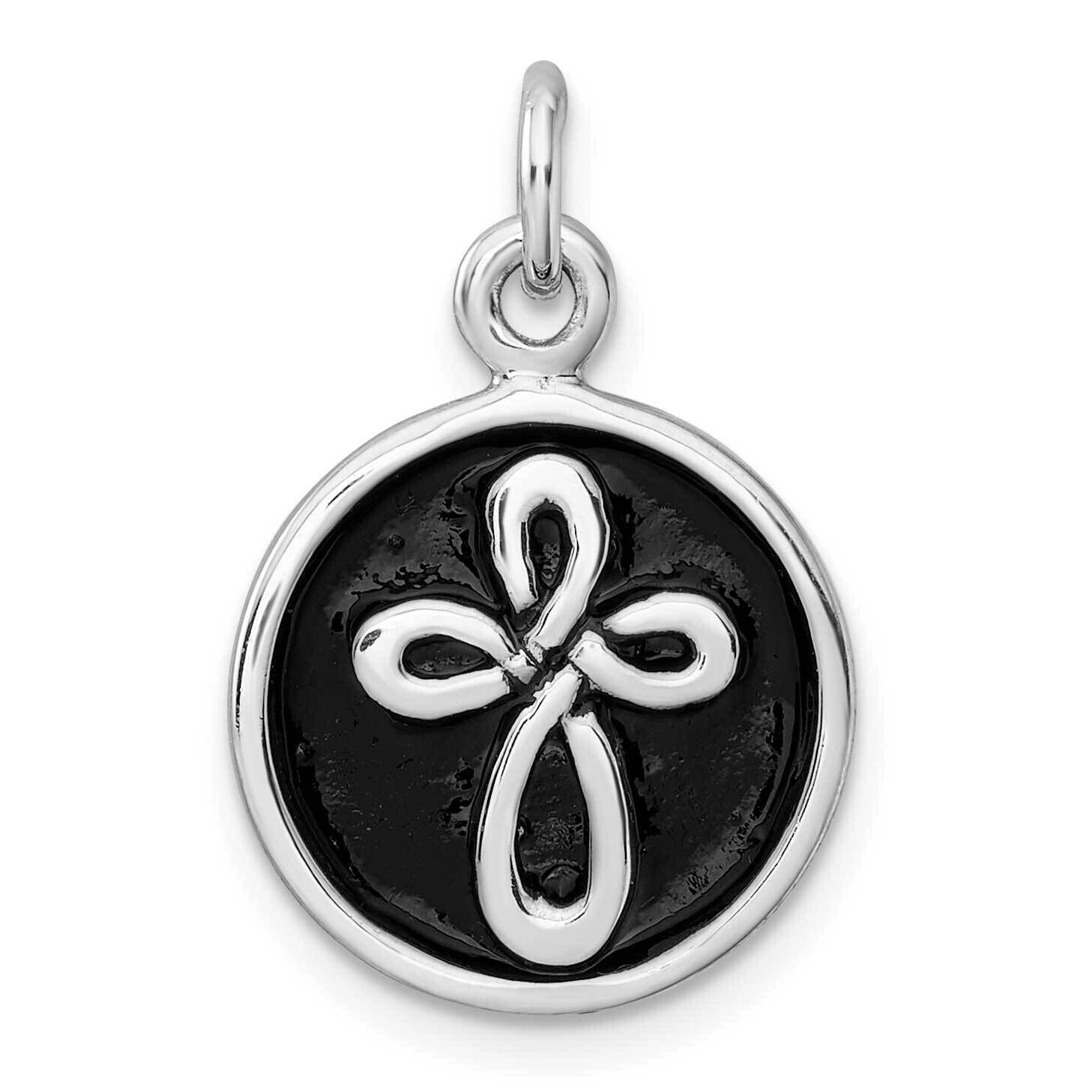 Antiqued Round Cross Pendant Sterling Silver Rhodium-Plated QC11434, MPN: QC11434,