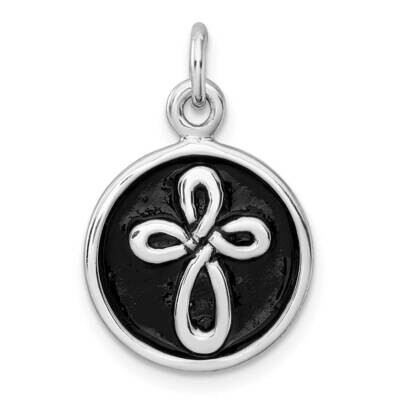 Antiqued Round Cross Pendant Sterling Silver Rhodium-Plated QC11434, MPN: QC11434,