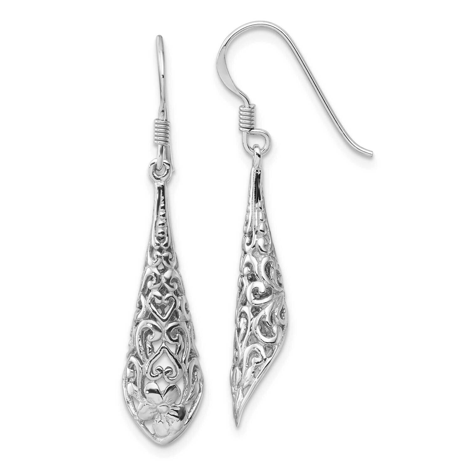 Rhod-Plated Polished Puffed Filigree Flower Earrings Sterling Silver QE17072, MPN: QE17072,