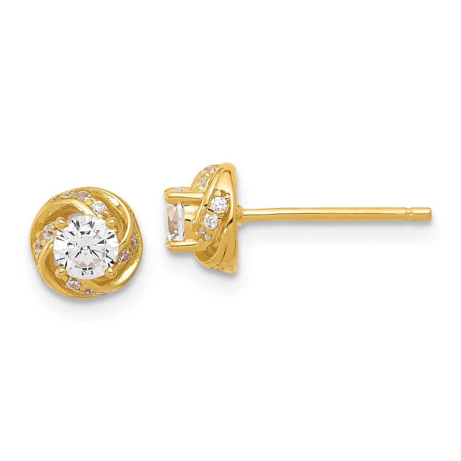 Gold-Tone Polished Swirl CZ Circle Post Earrings Sterling Silver QE17122GP, MPN: QE17122GP,