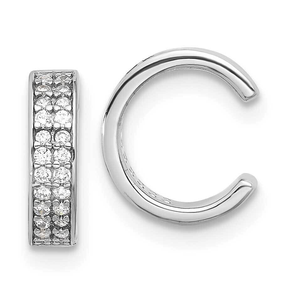 Rhod-Plated Polished Two Row CZ Pair Of 2 Cuff Earrings Sterling Silver QE17095, MPN: QE17095,