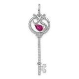 Key Pink CZ Pendant Sterling Silver Rhodium-Plated QC11263, MPN: QC11263,