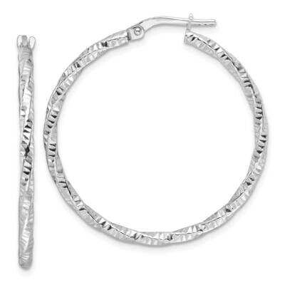 Polished Diamond-Cut Twist 2mm Hoop Earrings Sterling Silver Rhodium-Plated QE16814, MPN: QE16814,