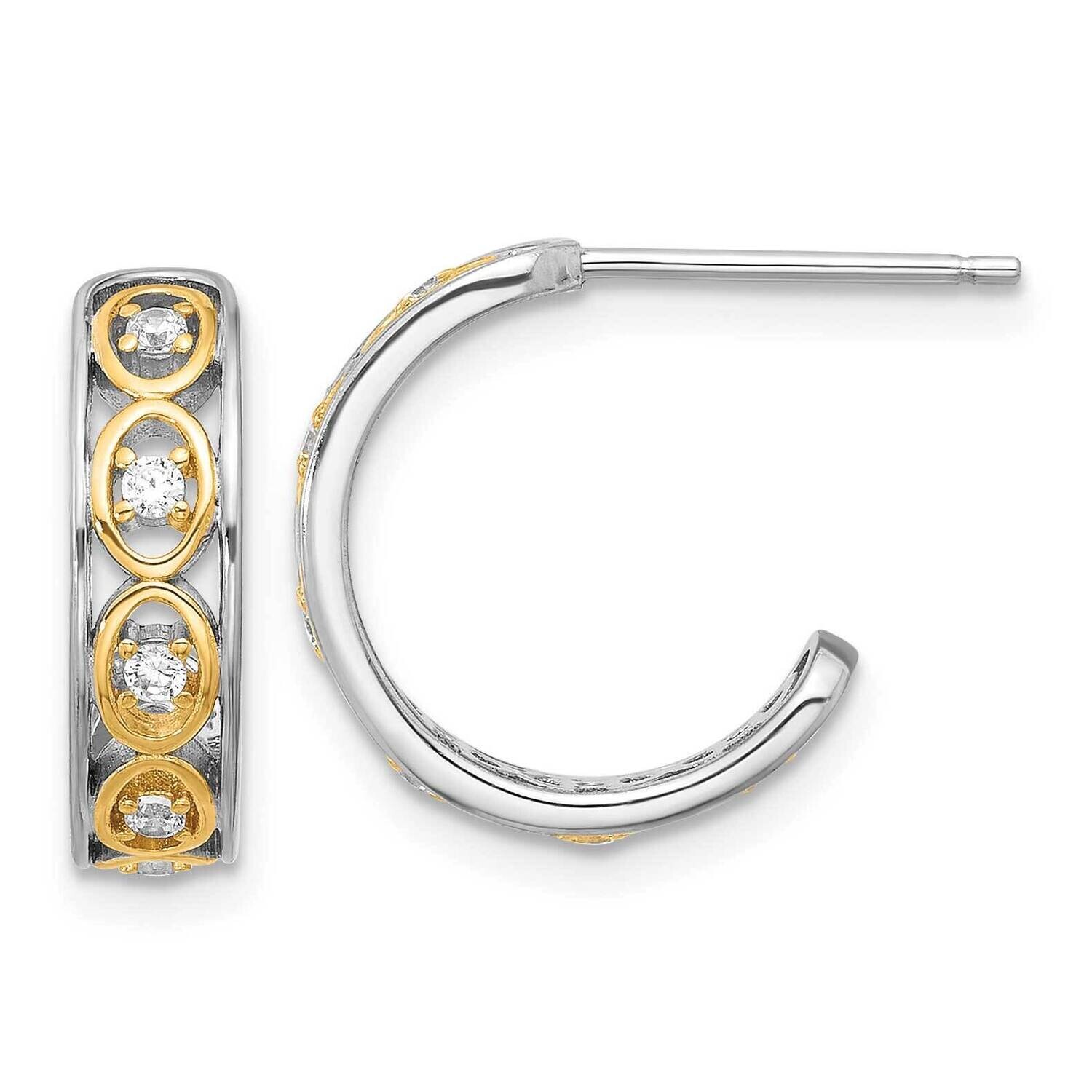Gold-Tone Center CZ Post J-Hoop Earrings Sterling Silver QE17169