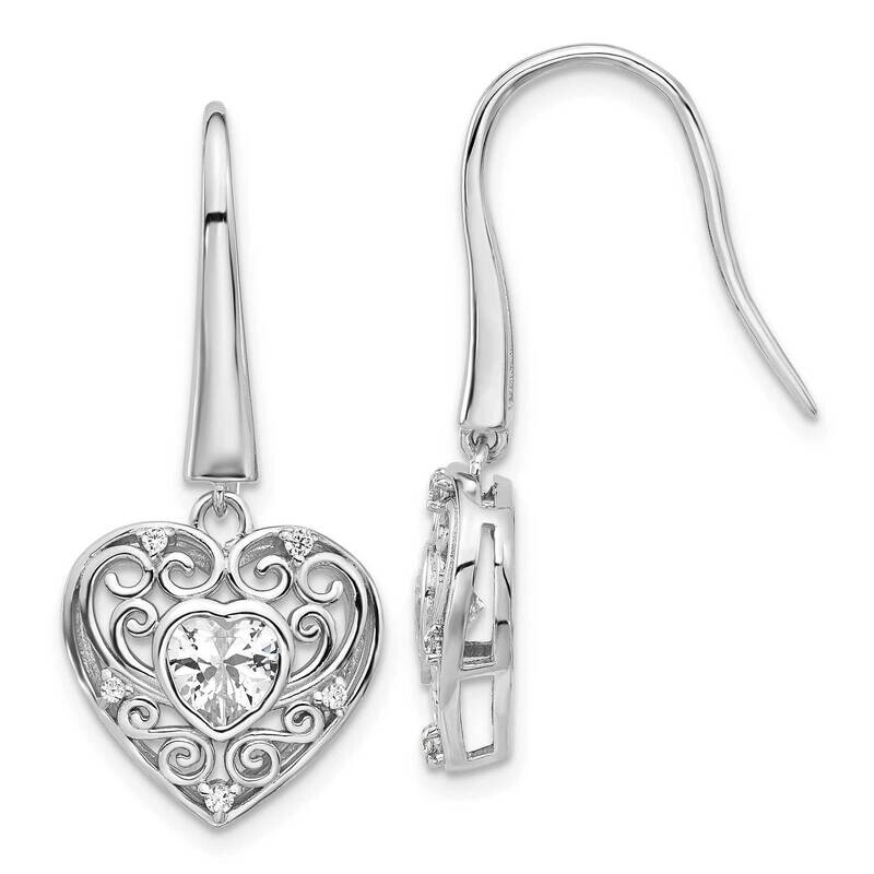 Cheryl M Brilliant-Cut CZ Heart Dangle Earrings Sterling Silver Rhodium-Plated QCM1588, MPN: QCM158…