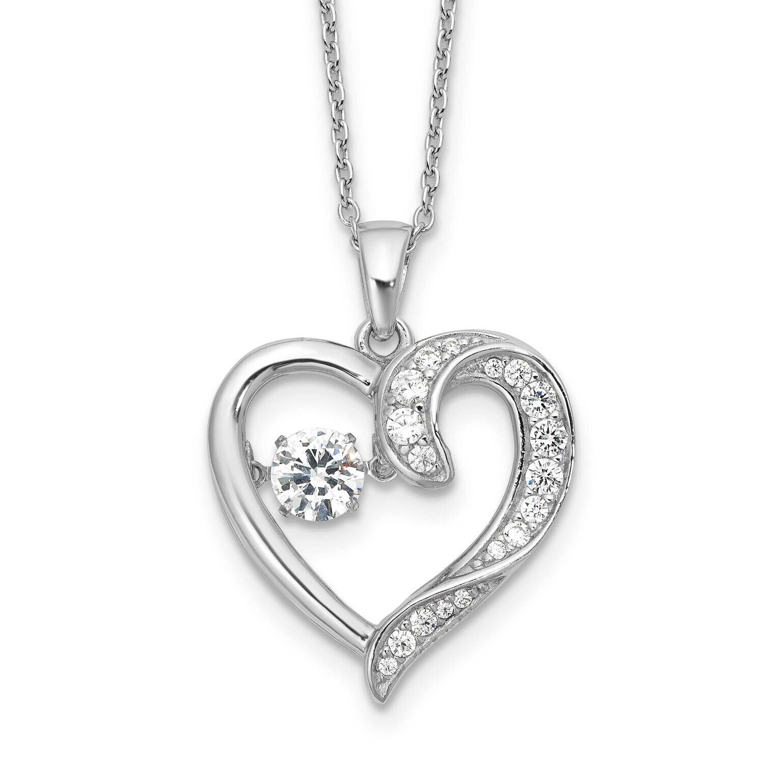 Cheryl M Brilliant-Cut Vibrant CZ Heart 18 Inch Necklace 2 Inch Extender Sterling Silver Rhodium-Plated QCM1614-18