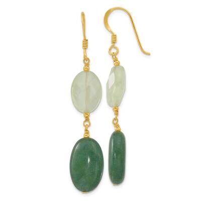 Gold-Plated Polished Green Agate &amp; Prehnite Dangle Earrings Sterling Silver QE17358, MPN: QE17358,
