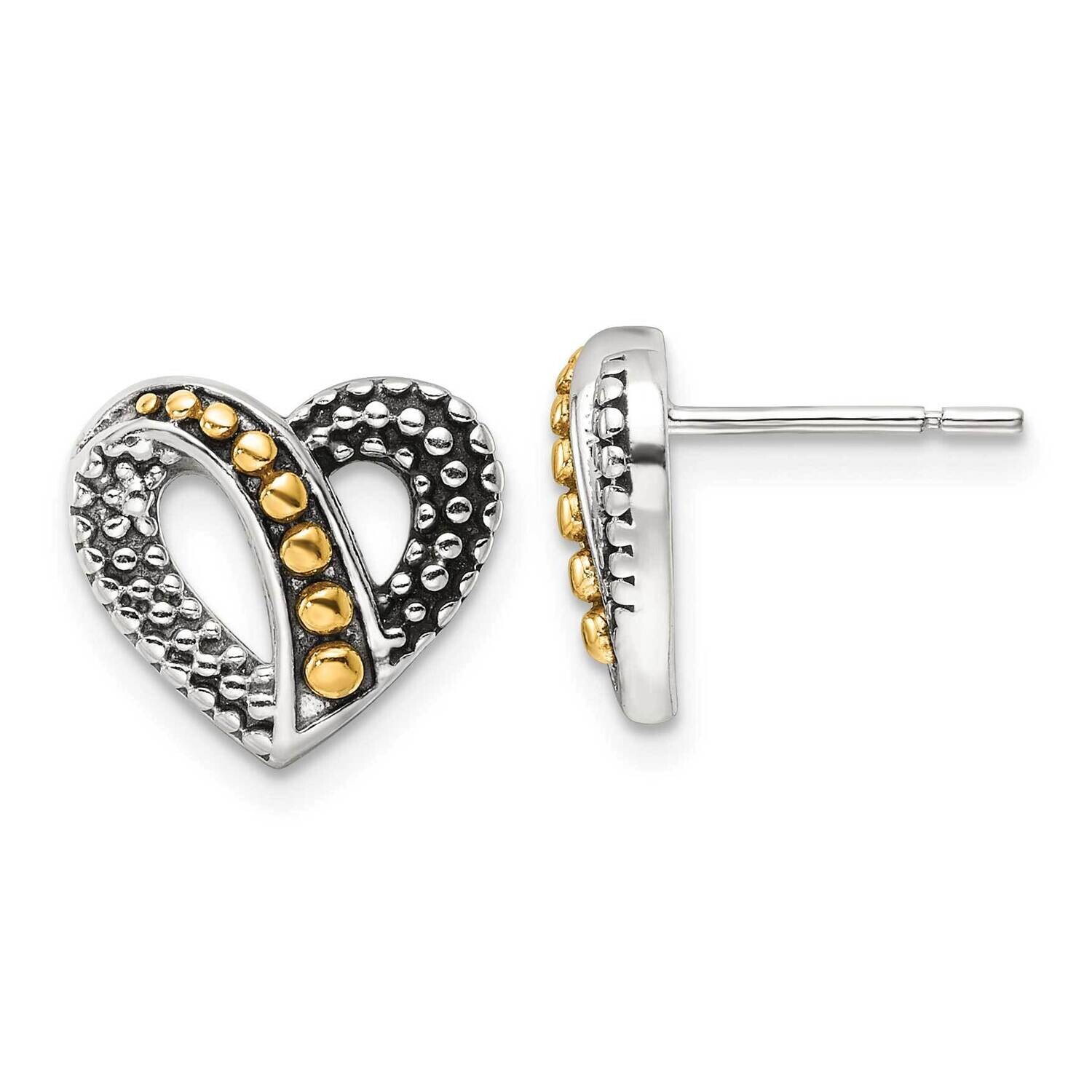 Gold-Tone Antiqued &amp; Beaded Heart Earrings Sterling Silver QE17502, MPN: QE17502,