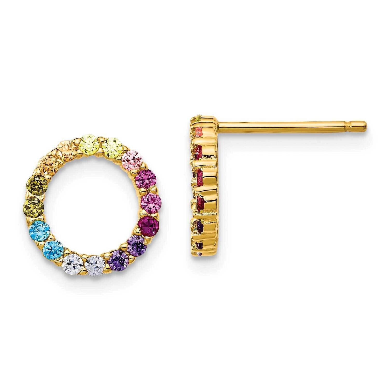 Prizma Flash Gold-Plated Colorful CZ Open Circle Post Earrings Sterling Silver Gold-Tone 14k QE1445…