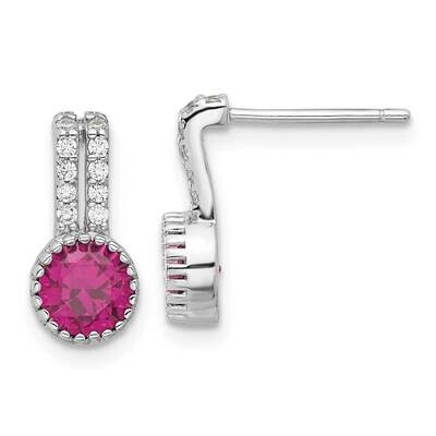 Rh-Plated Polished Two Row Red &amp; White CZ Post Earrings Sterling Silver QE17467, MPN: QE17467,