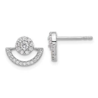 Fancy Half Circle Halo CZ Post Earrings Sterling Silver Rhodium-Plated QE17132, MPN: QE17132,