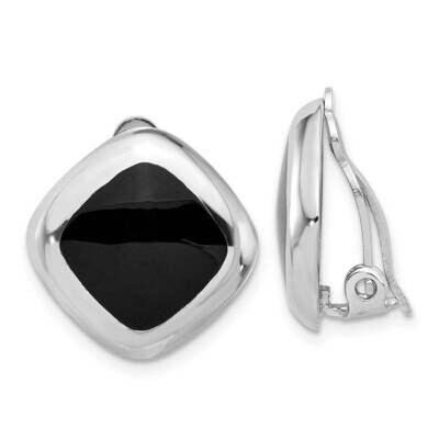 Rh-Plated Black Onyx Square Non-Pierced Earrings Sterling Silver QE16928, MPN: QE16928,