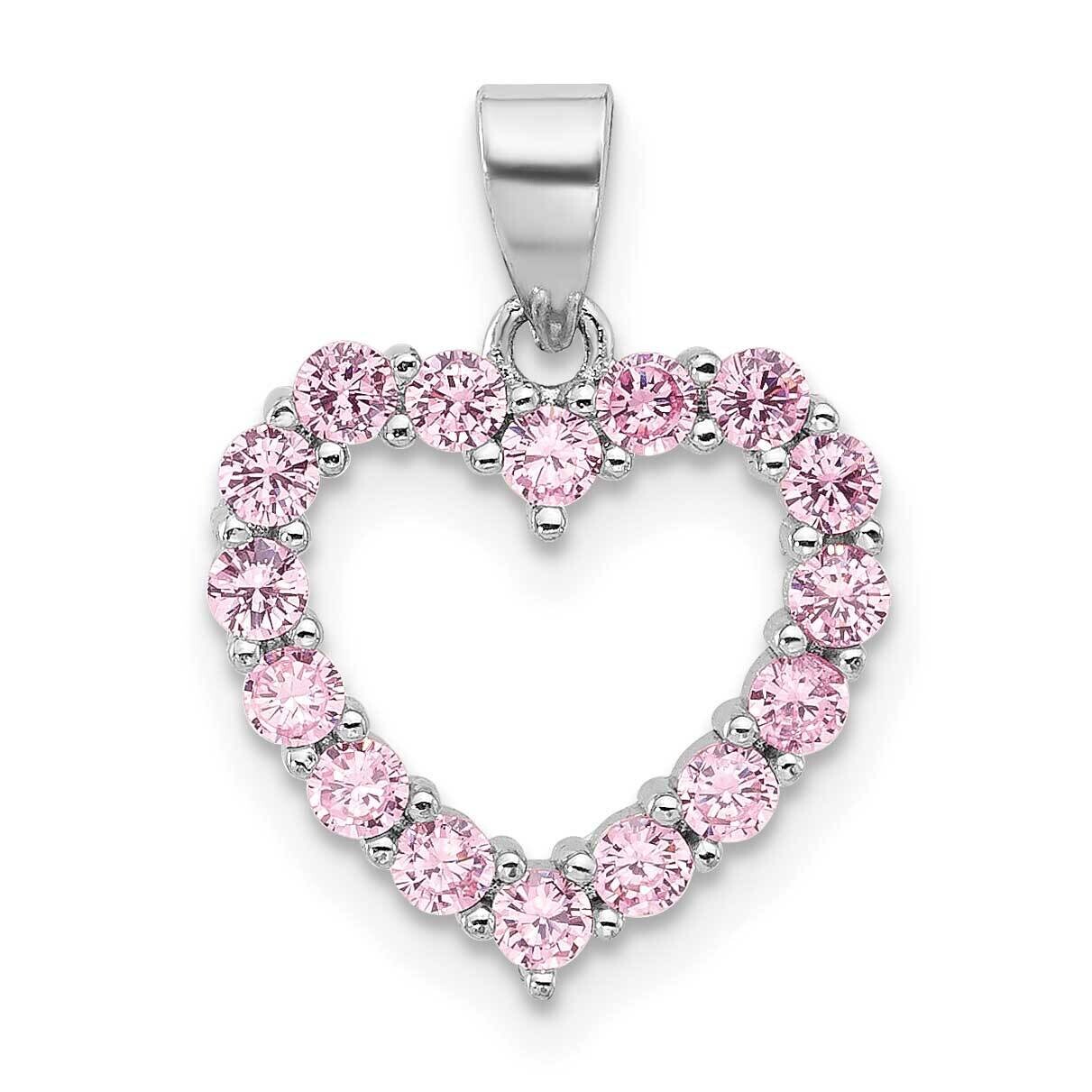 Pink CZ Heart Pendant Sterling Silver Rhodium-Plated QC11280