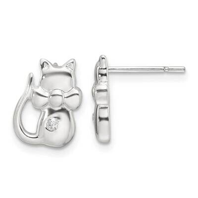 CZ Cat Earrings Sterling Silver Polished QE17581, MPN: QE17581,