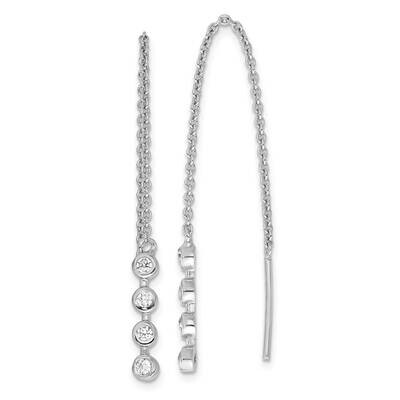 Polished CZ Threader Earrings Sterling Silver Rhodium-Plated QE17063, MPN: QE17063,