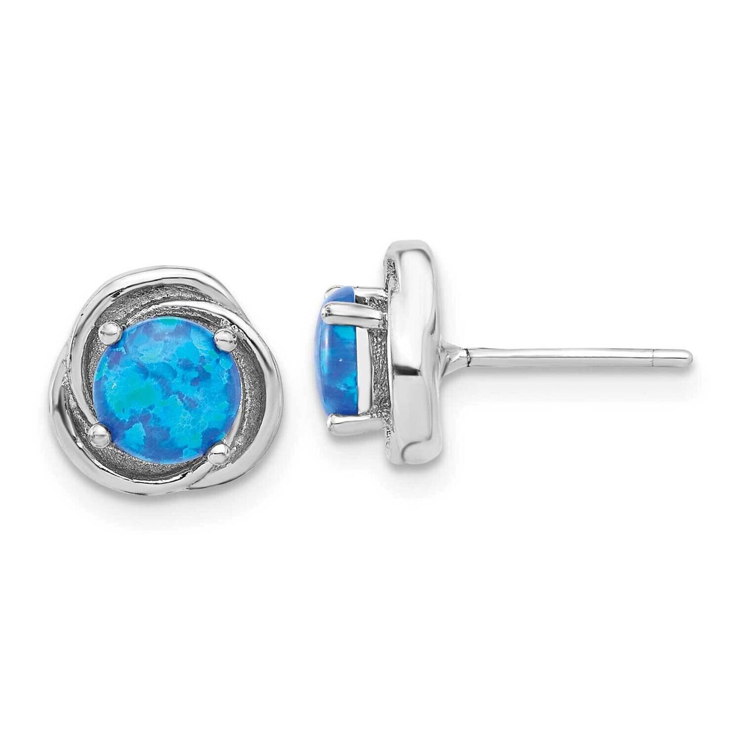 Rh-Plated Polished Blue Cr. Opal Swirl Circle Post Earrings Sterling Silver QE17440, MPN: QE17440,