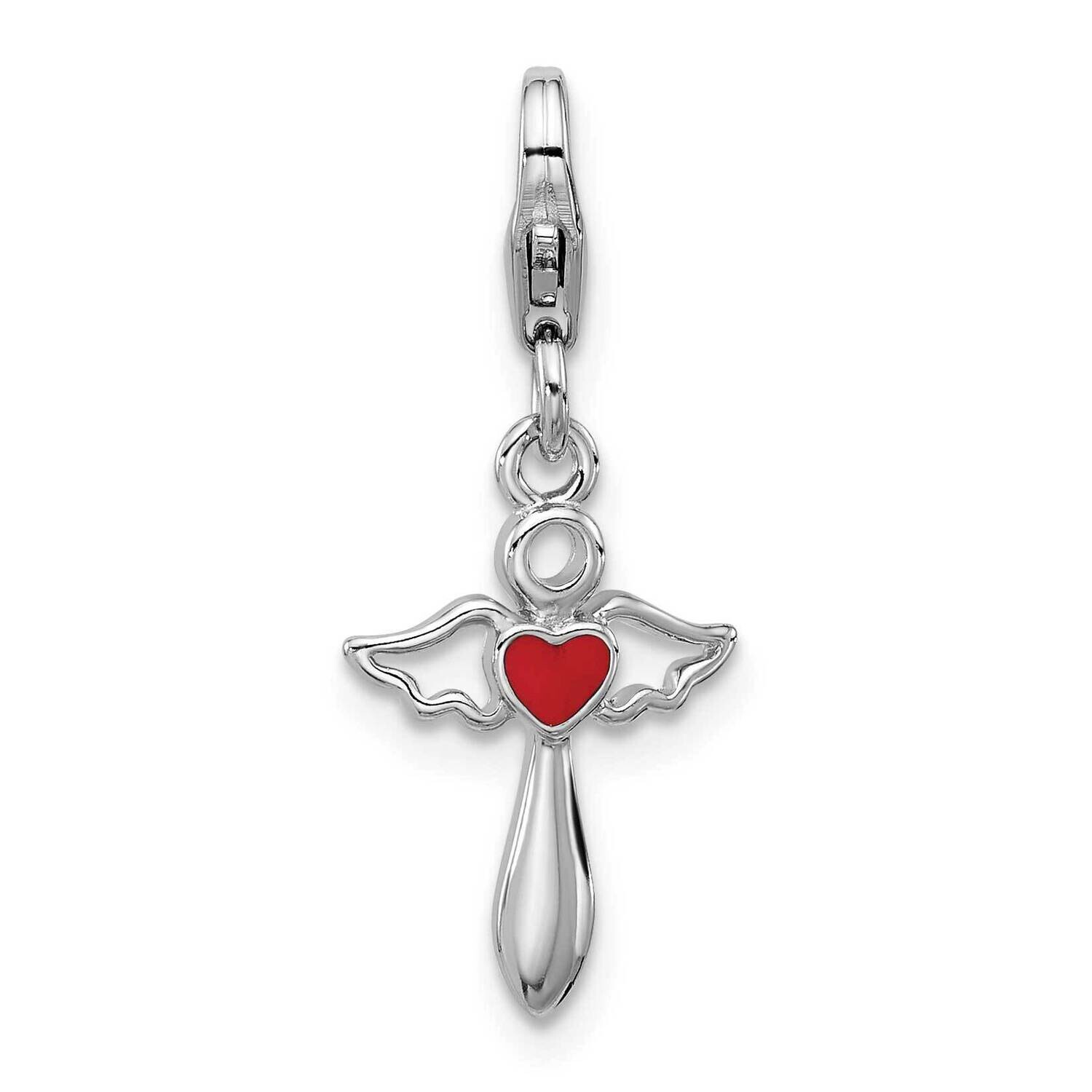Amore La Vita Rh-Plated Angel Enameled Red Heart Charm Sterling Silver QCC1266