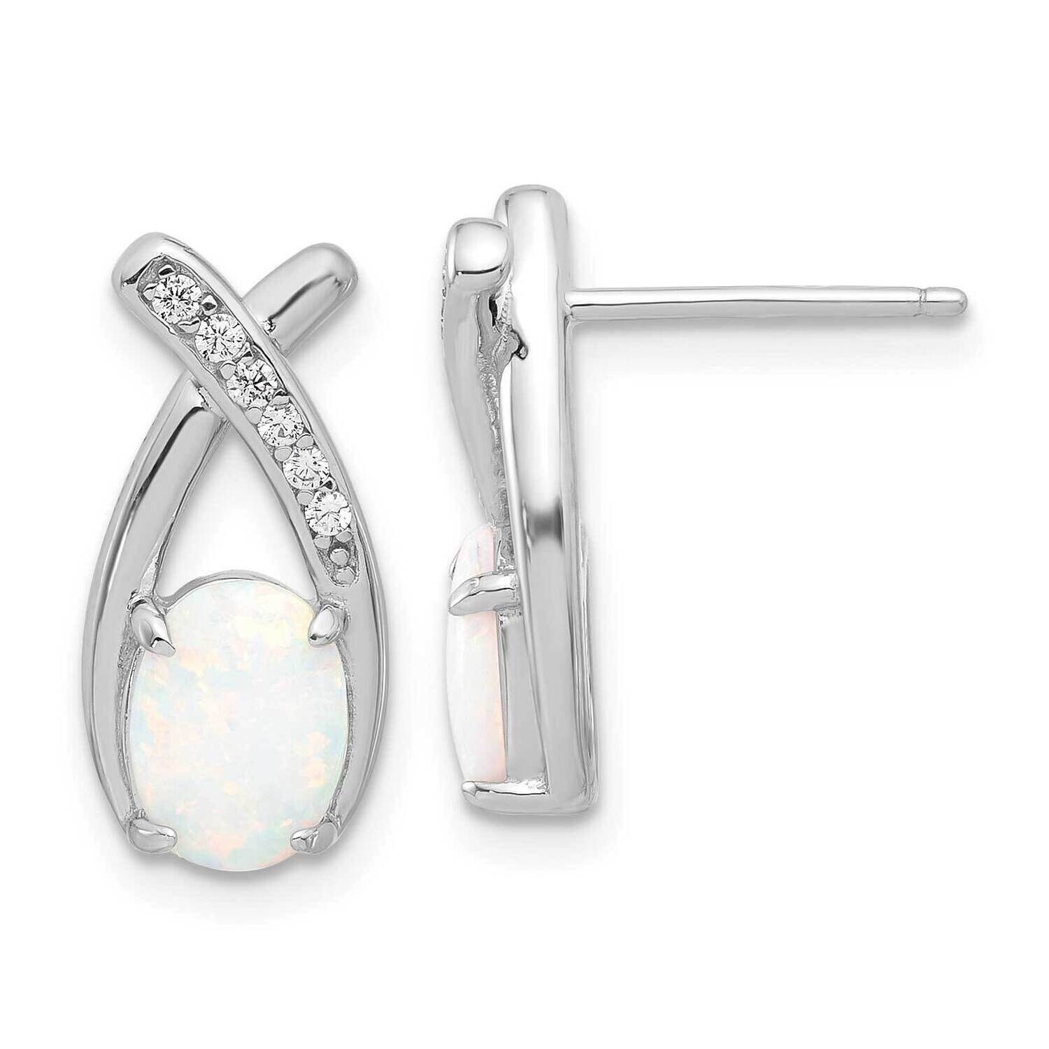 Polished CZ &amp; Created Opal &#39;X&#39; Post Earrings Sterling Silver Rhodium-Plated QE17441, MPN: QE17441,