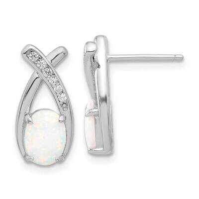 Polished CZ &amp; Created Opal &#39;X&#39; Post Earrings Sterling Silver Rhodium-Plated QE17441, MPN: QE17441,