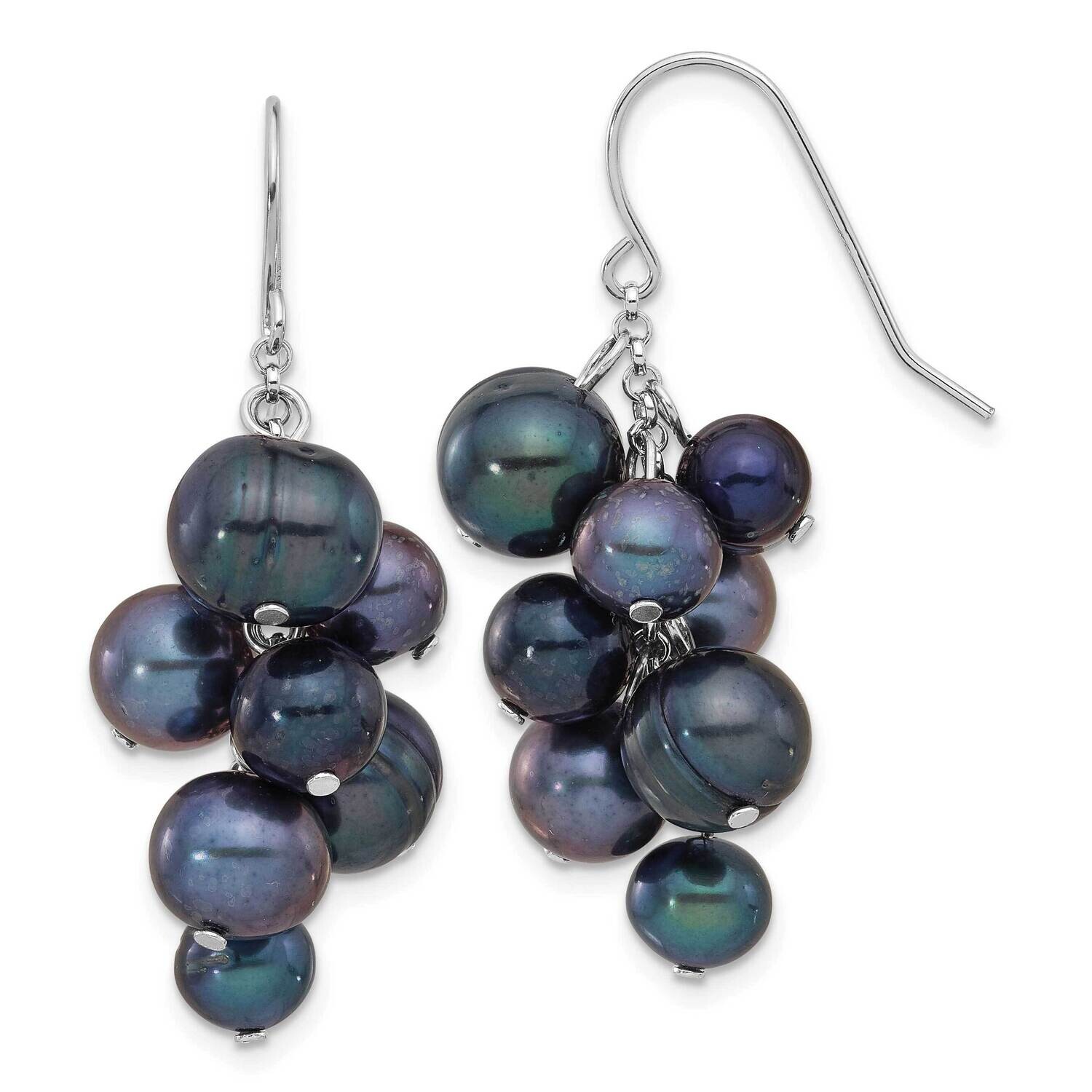 6-10mm Black Fwc Pearl Dangle Earrings Sterling Silver Rhodium-Plated QE17259, MPN: QE17259,