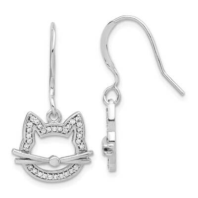 CZ Cat Head Dangle Earrings Sterling Silver Rhodium-Plated QE17584, MPN: QE17584,