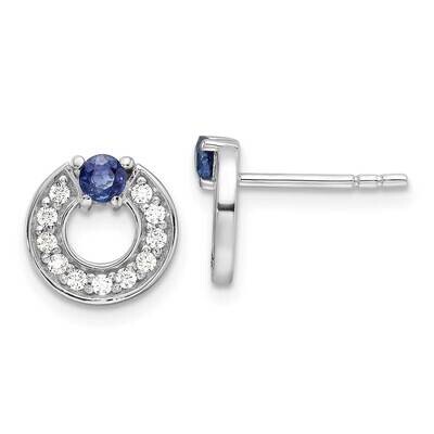 Rh-Plated CZ Blue Sapphire Post Earrings Sterling Silver QE16764, MPN: QE16764,