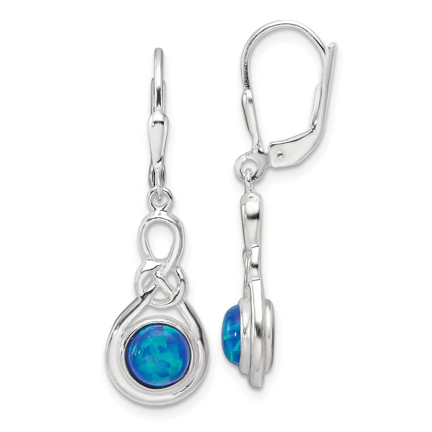 Blue Opal Knot Leverback Dangle Earrings Sterling Silver Polished QE17451, MPN: QE17451,