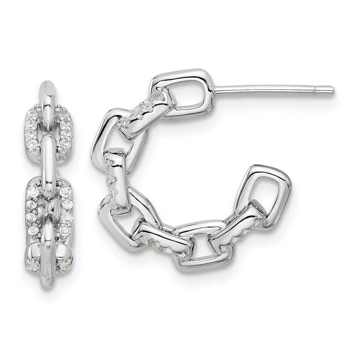 CZ Link Design Post Hoop Earrings Sterling Silver Rhodium-Plated QE17166, MPN: QE17166,