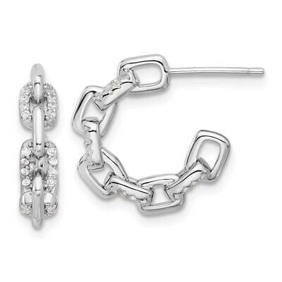 CZ Link Design Post Hoop Earrings Sterling Silver Rhodium-Plated QE17166, MPN: QE17166,