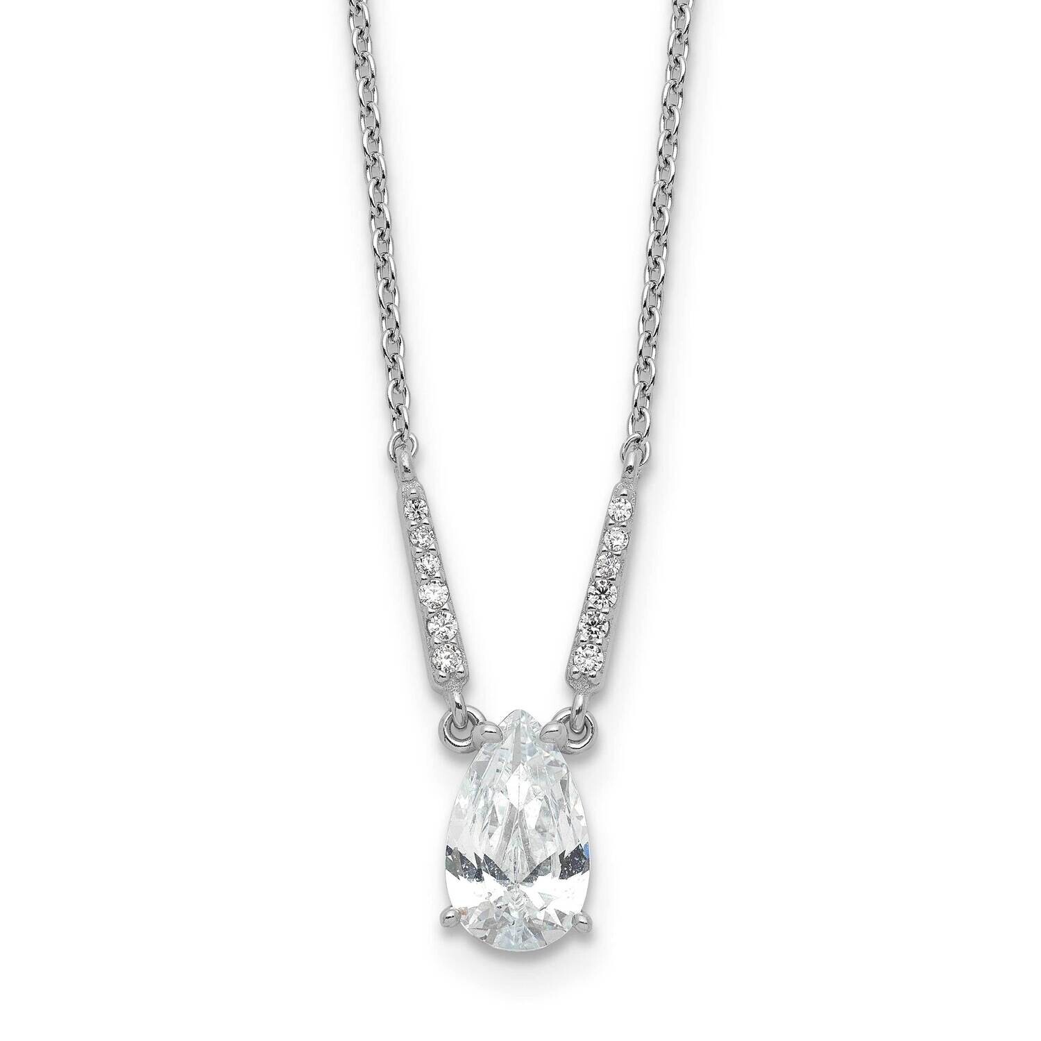 Cheryl M Brilliant-Cut CZ Pear Shaped 18 Inch Necklace Sterling Silver Rhodium-Plated QCM1650-18, M…