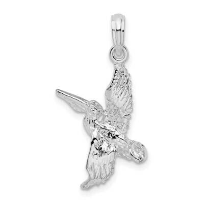 3D Flying Pelican Pendant Sterling Silver Polished QC9851, MPN: QC9851, 637218146239
