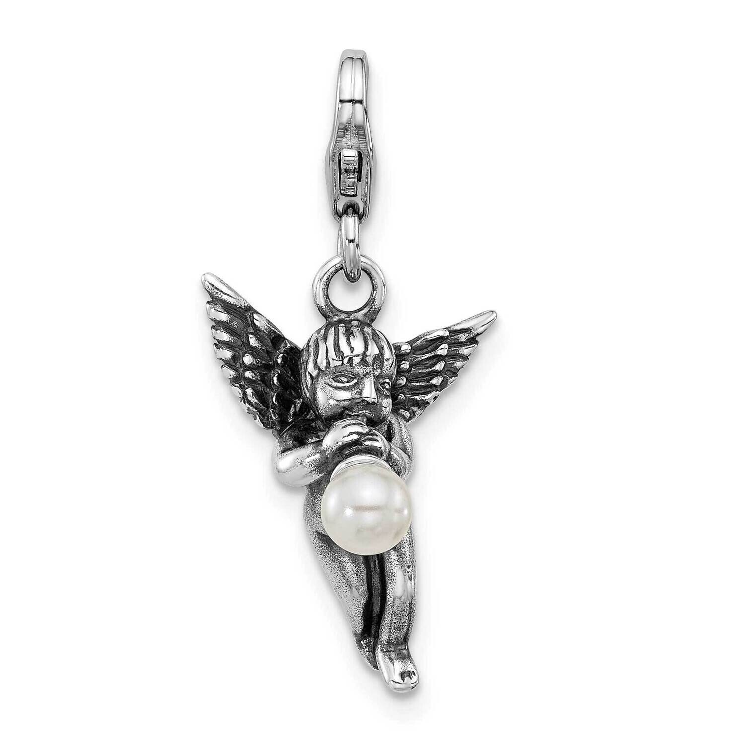 Amore La Vita Rhod-Plated Antiqued 3-D Shell Pearl Angel Charm Sterling Silver QCC1298, MPN: QCC129…