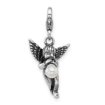 Amore La Vita Rhod-Plated Antiqued 3-D Shell Pearl Angel Charm Sterling Silver QCC1298, MPN: QCC129…