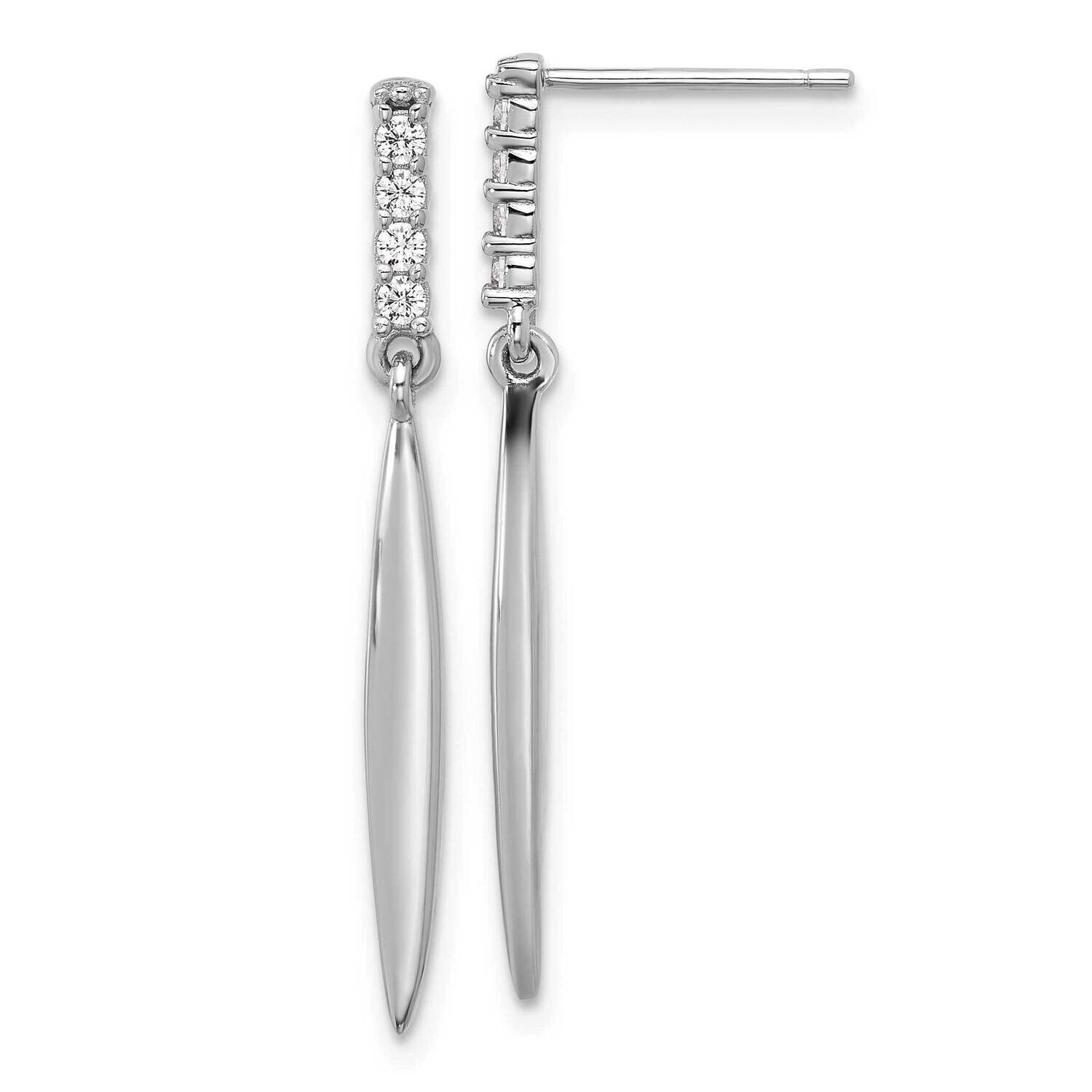 Polished CZ Post Dangle Earrings Sterling Silver Rhodium-Plated QE17145, MPN: QE17145,