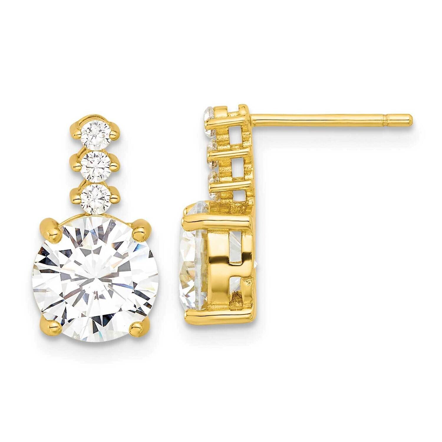 Gold-Tone Polished 8mm CZ Post Dangle Earrings Sterling Silver QE17151GP, MPN: QE17151GP,