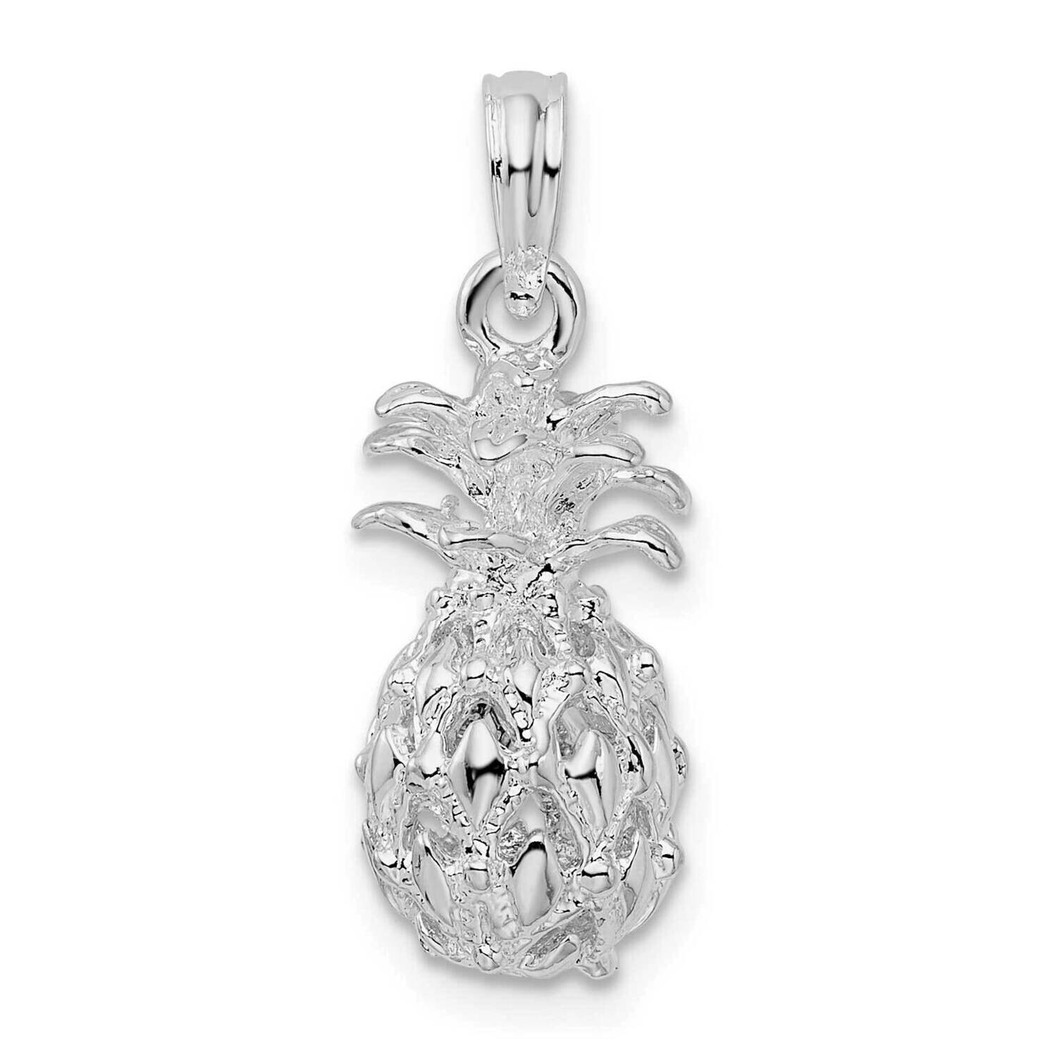 3D Cut-Out Small Pineapple Pendant Sterling Silver Polished QC9941