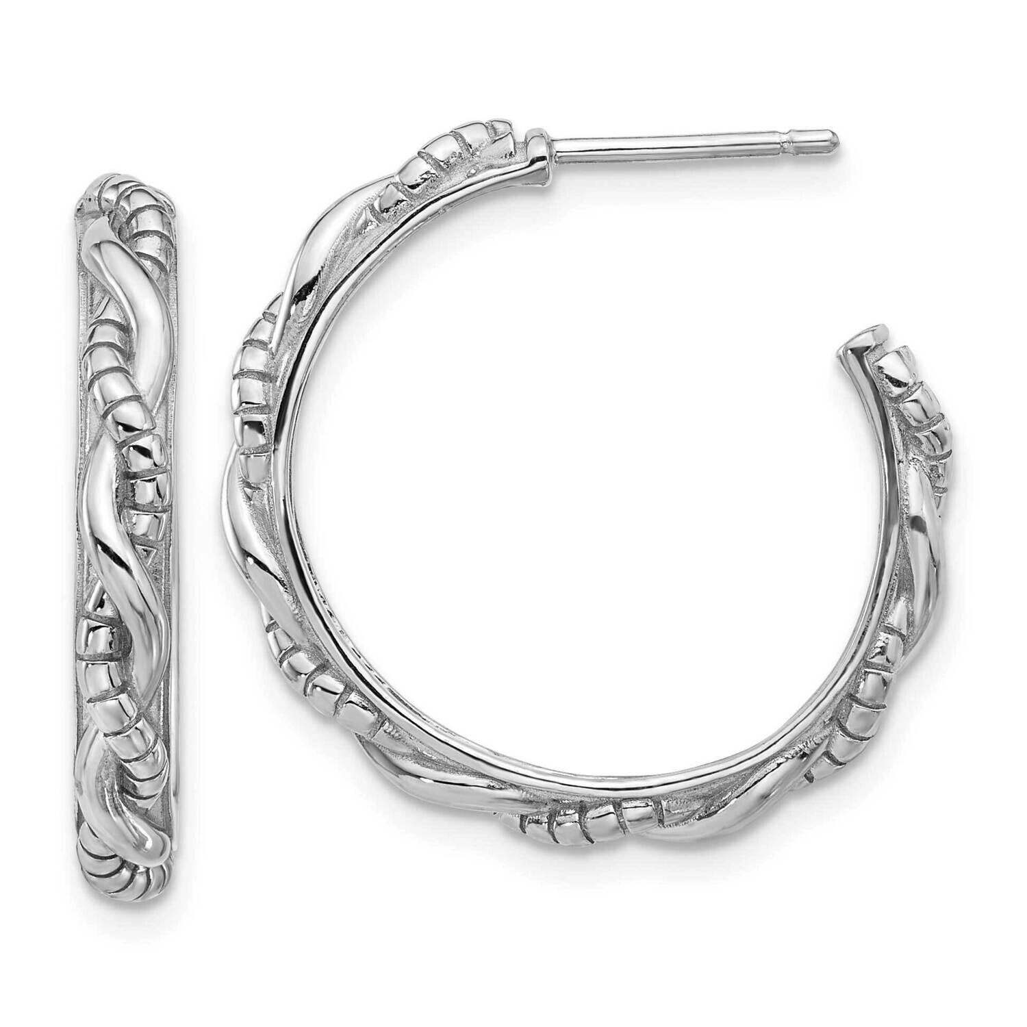 Textured Twisted C-Hoop Earrings Sterling Silver Rhodium-Plated QE17005, MPN: QE17005,